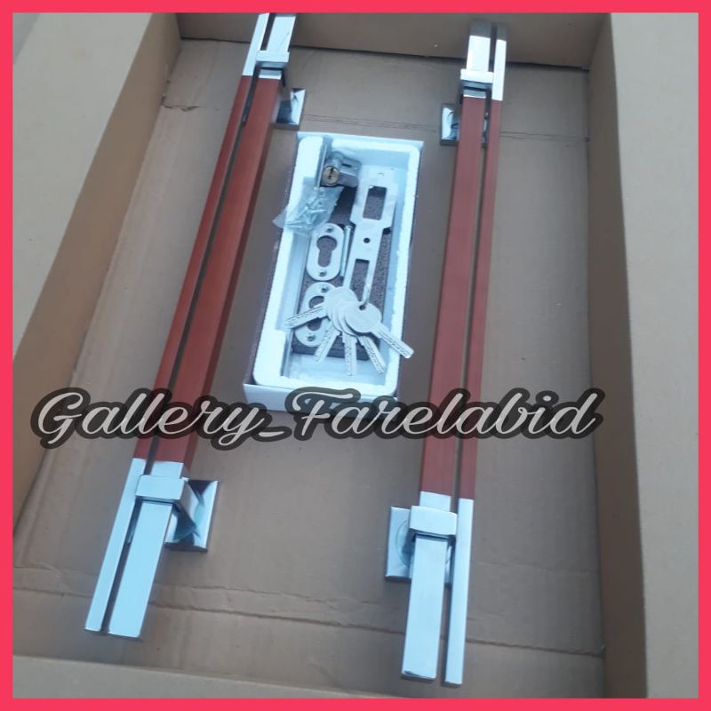 Handle Pintu Rumah Stainless 60 Cm Set Kunci Gagang Pegangan Tarikan Pintu Minimalis 45 Cm Set