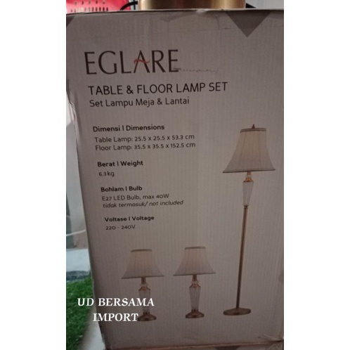 Set 3Pcs Lampu Meja Dan Lantai Harper Brass Eglare Combo Set