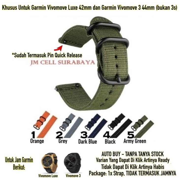 Tali Jam Strap Garmin Vivomove Luxe 42mm / Vivomove 3 44mm - Nylon