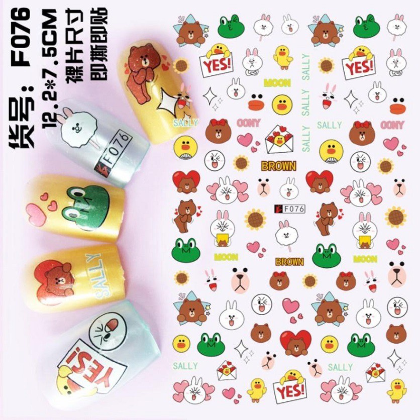 Cute Cartoon Rilakkuma Brownie Line Panda Flower Sakura Rose Ultra Thin Nail Sticker Stiker Kuku F2