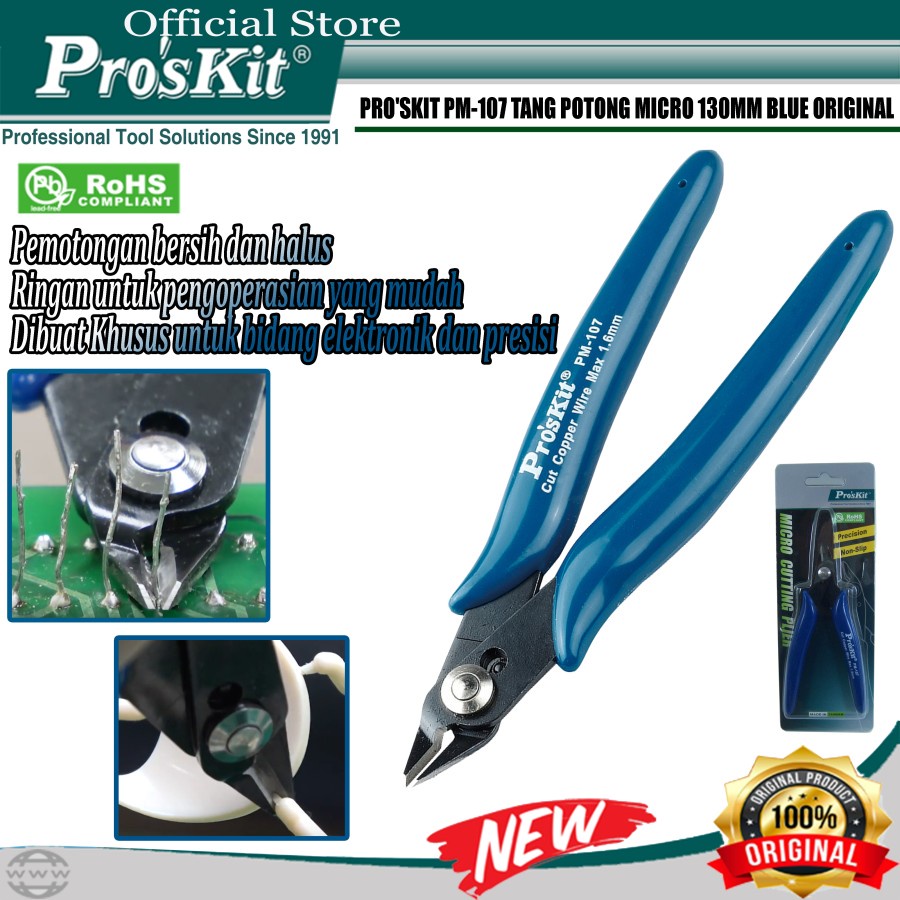 Pro'sKit - Tang Potong Micro Pro'sKit Pm-107C (130Mm) Biru Anti Slip Original / Tang Potong / Tang Potong Kawat