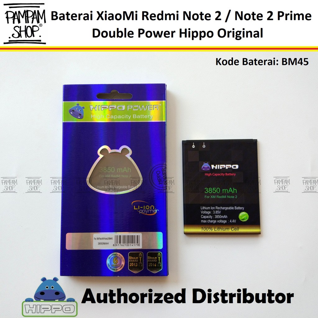 Baterai Hippo Double Power Original XiaoMi Redmi Note 2 2S Prime S BM45 Batre Batrai Hipo Xiao BM 45