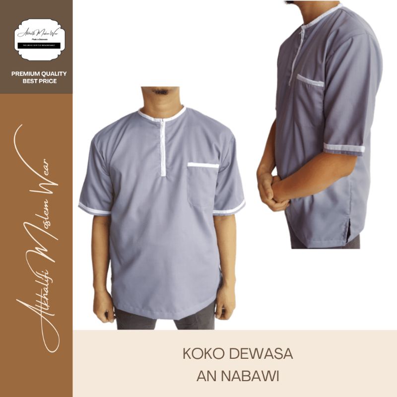 Couple Koko Dewasa An-Nabawi (Abu List Putih) Berkualitas by Alkhalifi Moslem Wear