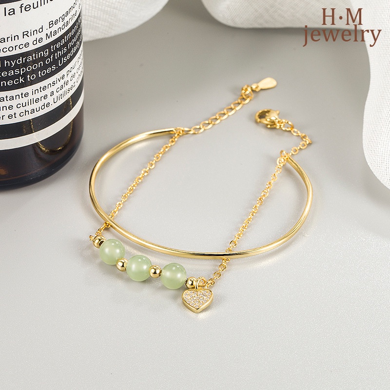 Gelang Tangan Manik-Manik Batu Jade Hetian Lapis Emas 18K Untuk Wanita