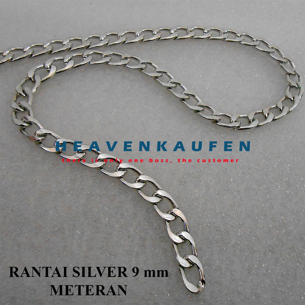 Rantai Warna Silver Lebar 9 mm Meteran