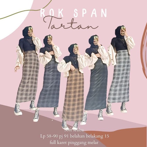 ROK SPAN TARTAN KOTAK KOREAN STYLE SIZE STANDAR DAN JUMBO/ROK TARTAN KOTAK PANJANG