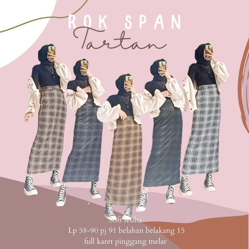 ROK SPAN TARTAN KOTAK KOREAN STYLE SIZE STANDAR DAN JUMBO/ROK TARTAN KOTAK PANJANG