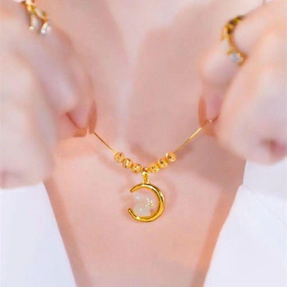 Mxbeauty Kalung Manik-Manik Giok Desain Kelinci Bulan Elegan Untuk Wanita