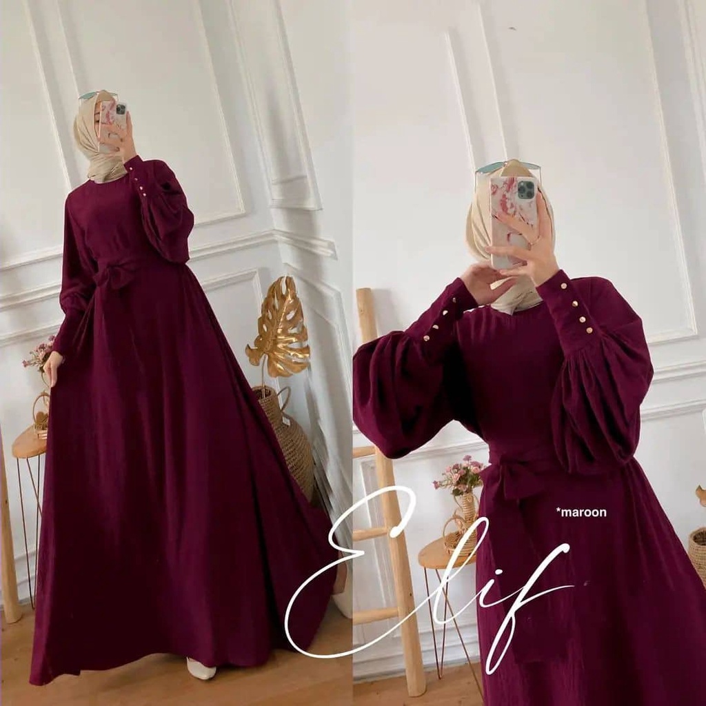 GAMIS WANITA ELIF DRESS BAHAN CRINKLE AIRFLOW  BL LD 110 CM PB 138 CM GAMIS CRINKLE PREMIUM / DRESS CRINKLE JUMBO / BAJU MUSLIM MODERN CRINKLE / MAXI DRESS WANITA MUSLIM