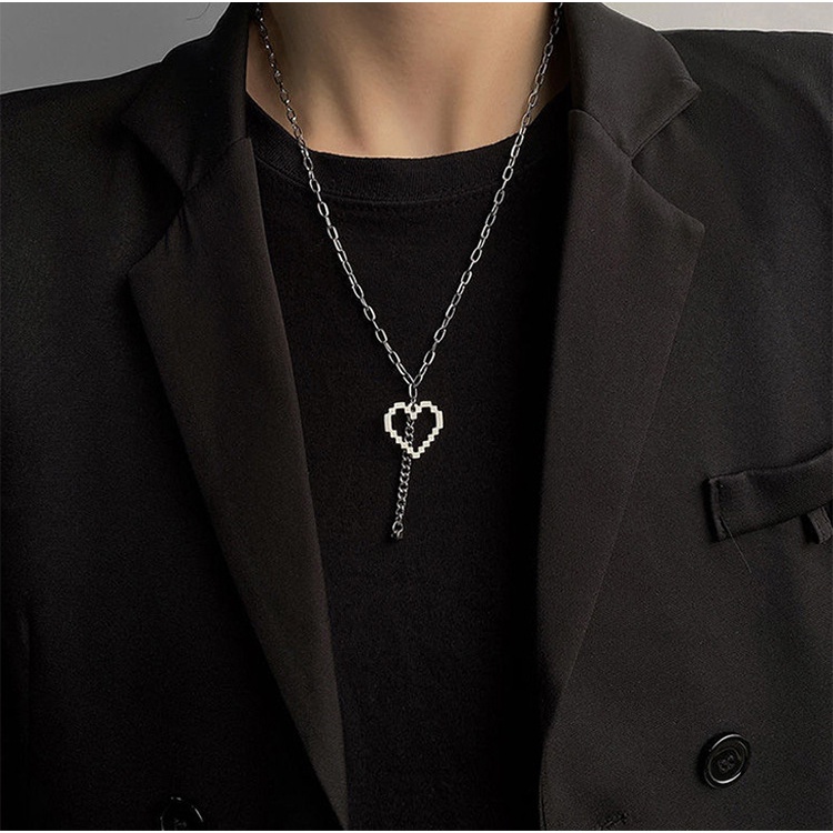 Jepang dan Korea ins sederhana titanium baja berbentuk hati personalized kalung pria dan wanita sele