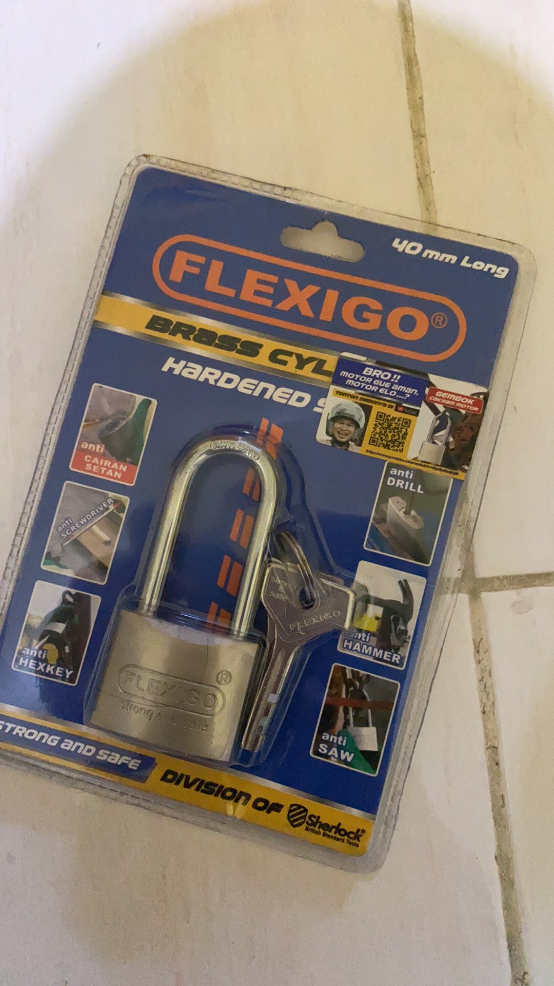 Flexigo Gembok Anti Maling 40 Mm Panjang, Silinder Kuningan Anti Kimia