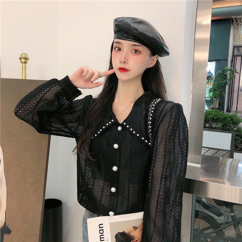 Blus Korea Wanita Potongan Longgar Lengan Panjang Puff Bahan Shifon Model Renda blouse wanita korea atasan wanita-6