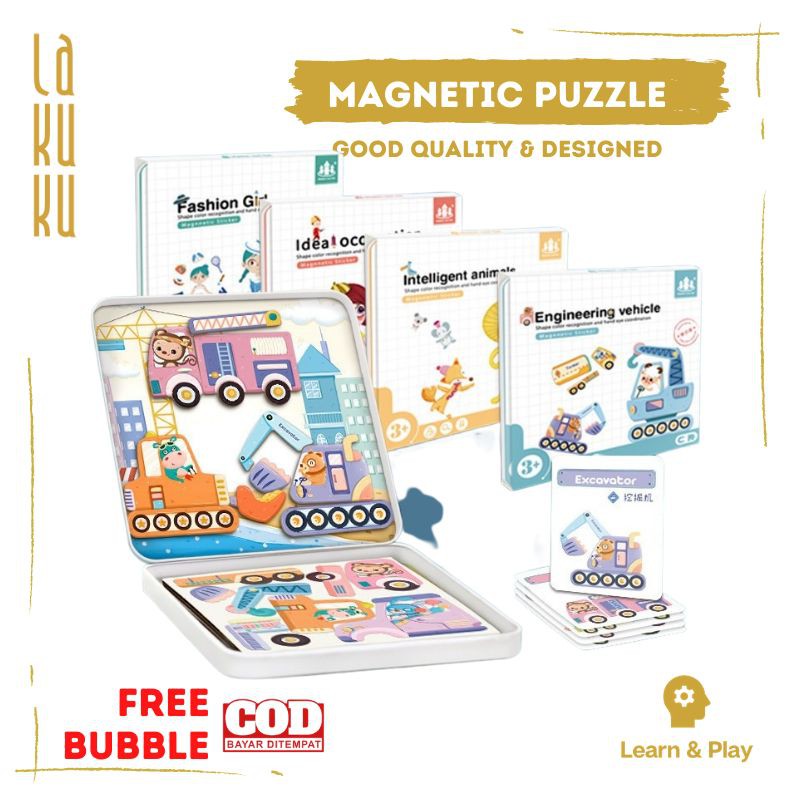 Lakuku - Magnetic Puzzle Mainan Edukasi Puzzle Kayu Magnet