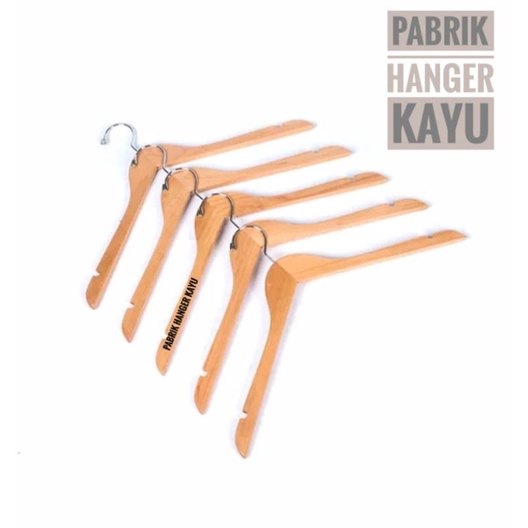 HANGER KAYU NATURAL DEWASA PREMIUM 1 LUSIN (12PCS)