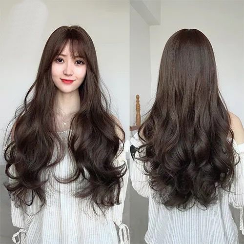 Wig Rambut Panjang Full Lace Bergelombang / Hair Extension Curly Poni Depan Rambut Palsu Perempuan Dewasa C2 F697