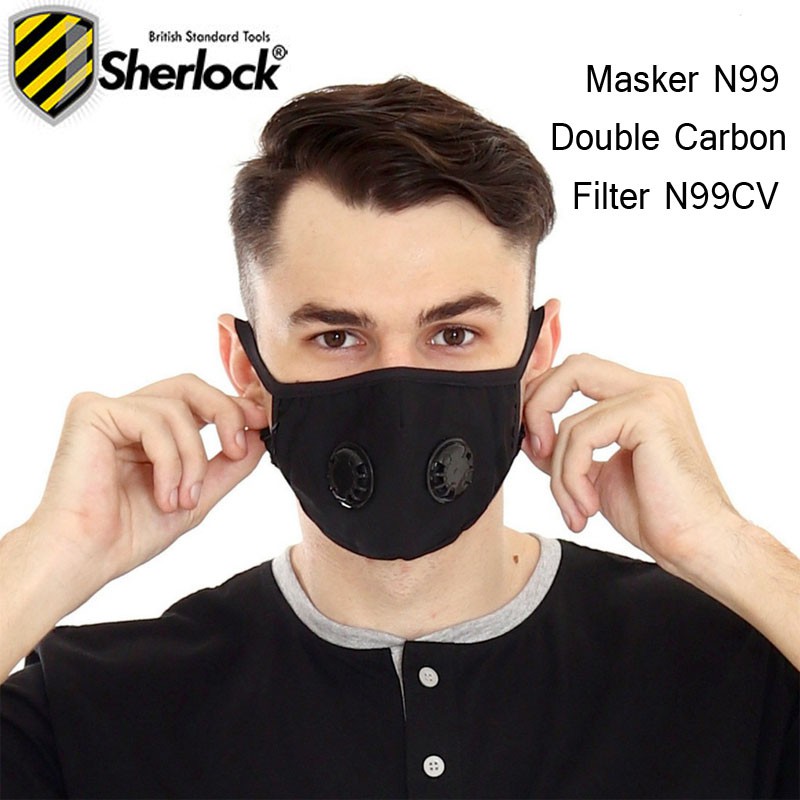 Masker Motor N99 Carbon Filter Dual valve Merk Sherlock GRATIS 2pcs Filter Carbon