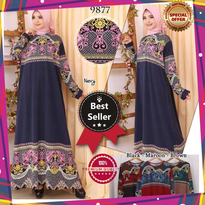 MUSLIMAH"Baju Gamis Wanita Terbaru Gamis Jumbo Gamis Jersey Missbe - Cokelat"