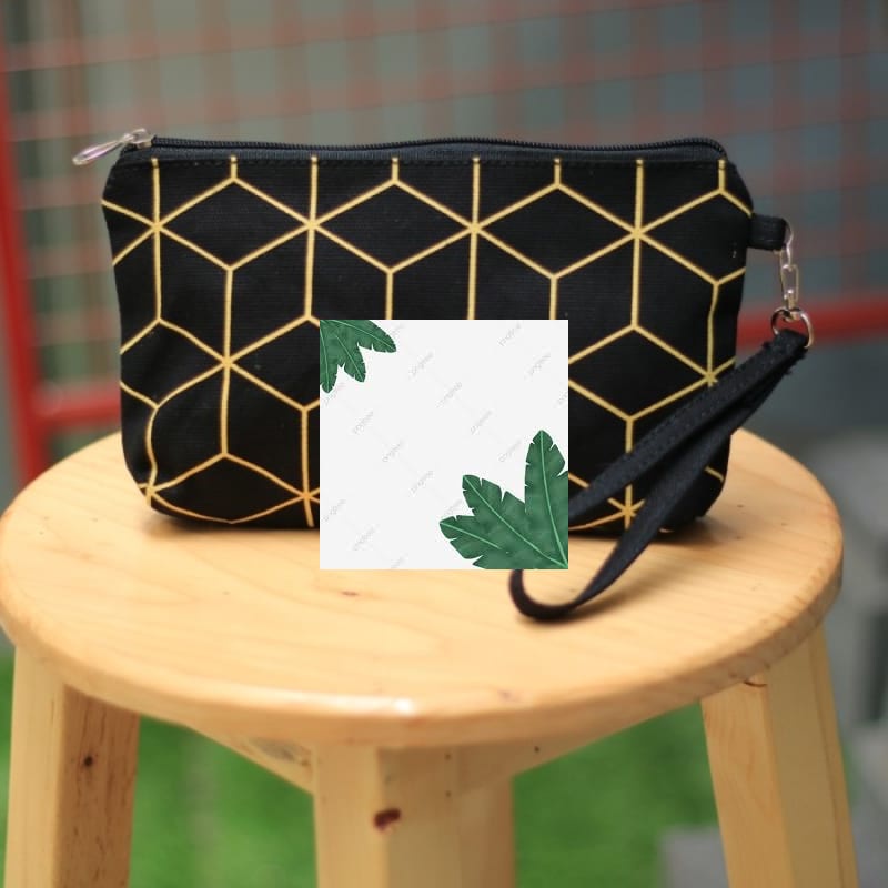 Murah Dompet Pouch Wanita Kanvas CUBE - Hitam Elegan