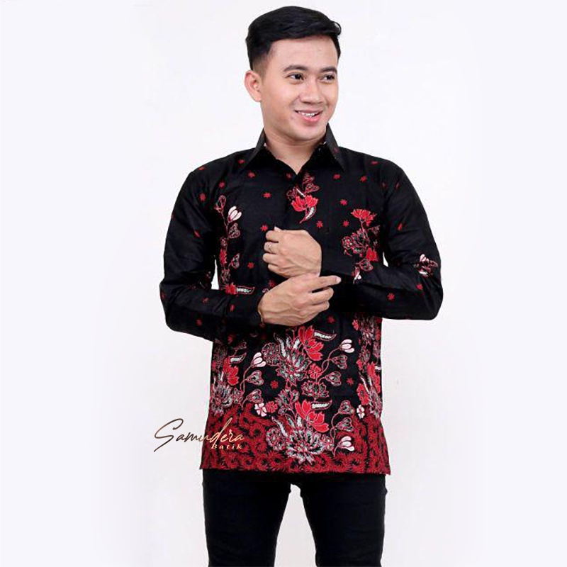 KEMEJA BATIK PRIA LENGAN PANJANG SIZE M L XL XXL  BSWART BatiK HRB026 Kenongo Hem Panjang Padi-Kmj Sakura