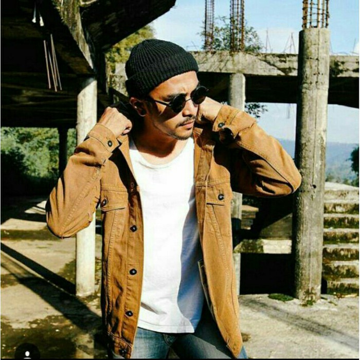 Jaket Jeans Jaket Jeans Denim Cowok / Pria Cream Tua / Coklat clasic