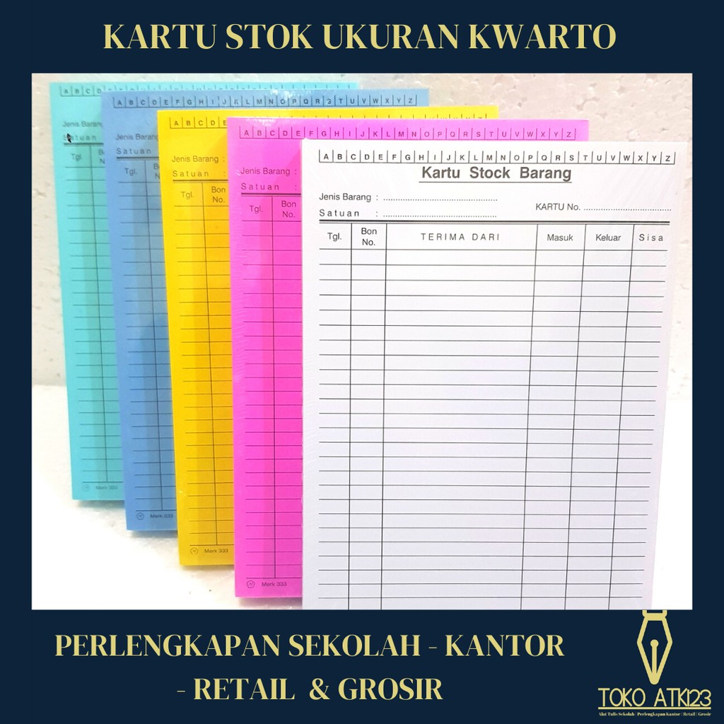 Kartu Stok Persediaan ukuran Kwarto (Merah Biru Hijau Kuning)