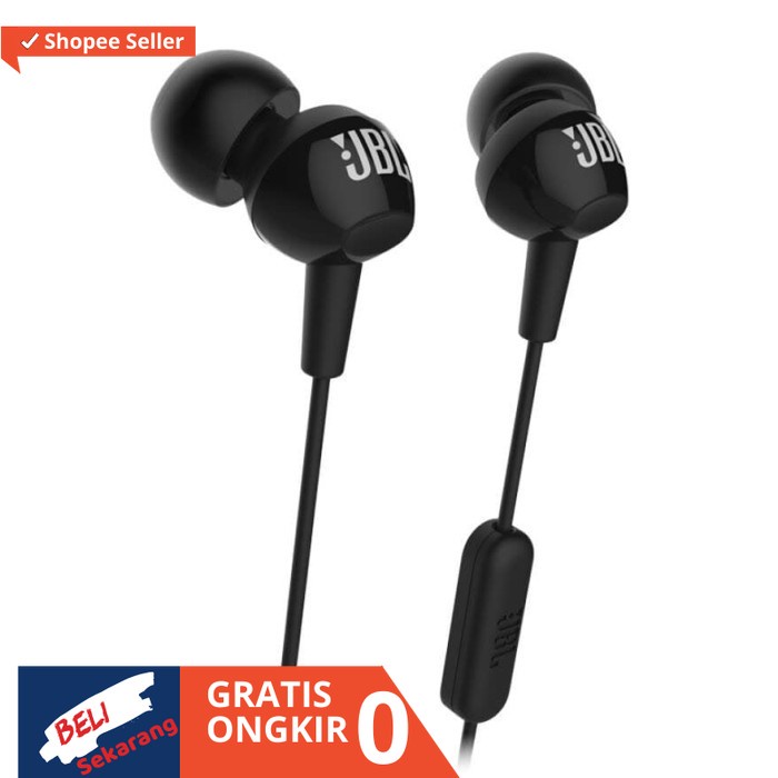 JBL C100SI In-Ear Headphones with Mic Earphone Headset Headphone ORI - Hitam Tronik