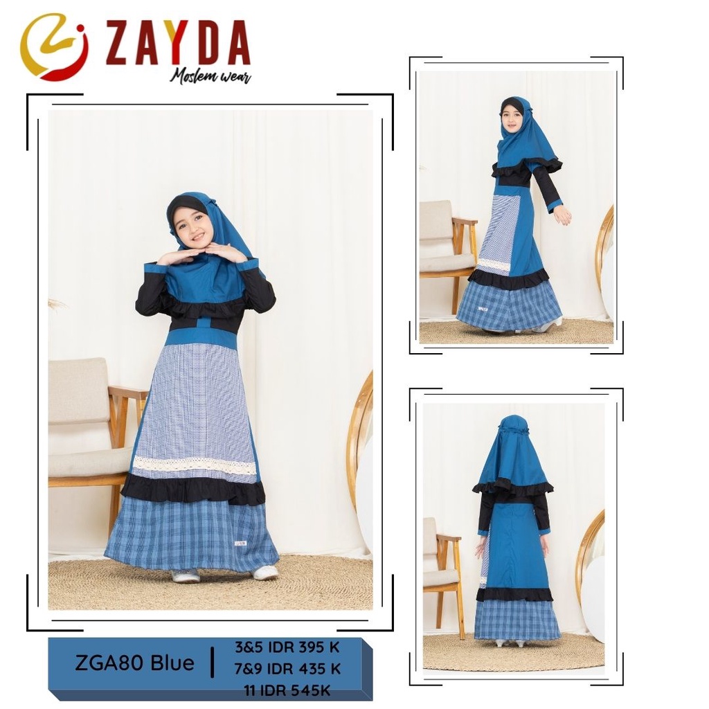 GAMIS ANAK SARIMBIT ZAYDA ZG80 BLUE BLACK ORIGINAL KEKINIAN MODERN TRENDY SIMPLE ELEGANT MODIS EXCLU