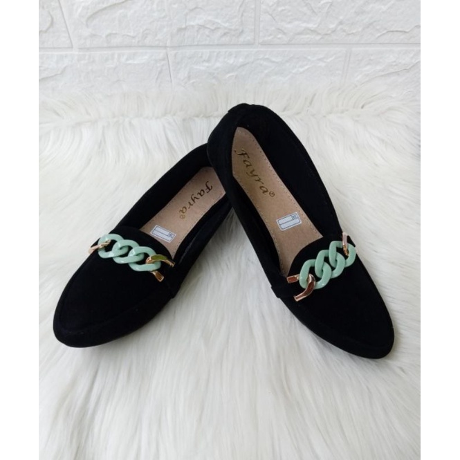Sepatu Balet Wanita Terbaru Model Rantai Warna Tosca Flatshoes Kerja Santai Rumahan Murah Bisa COD