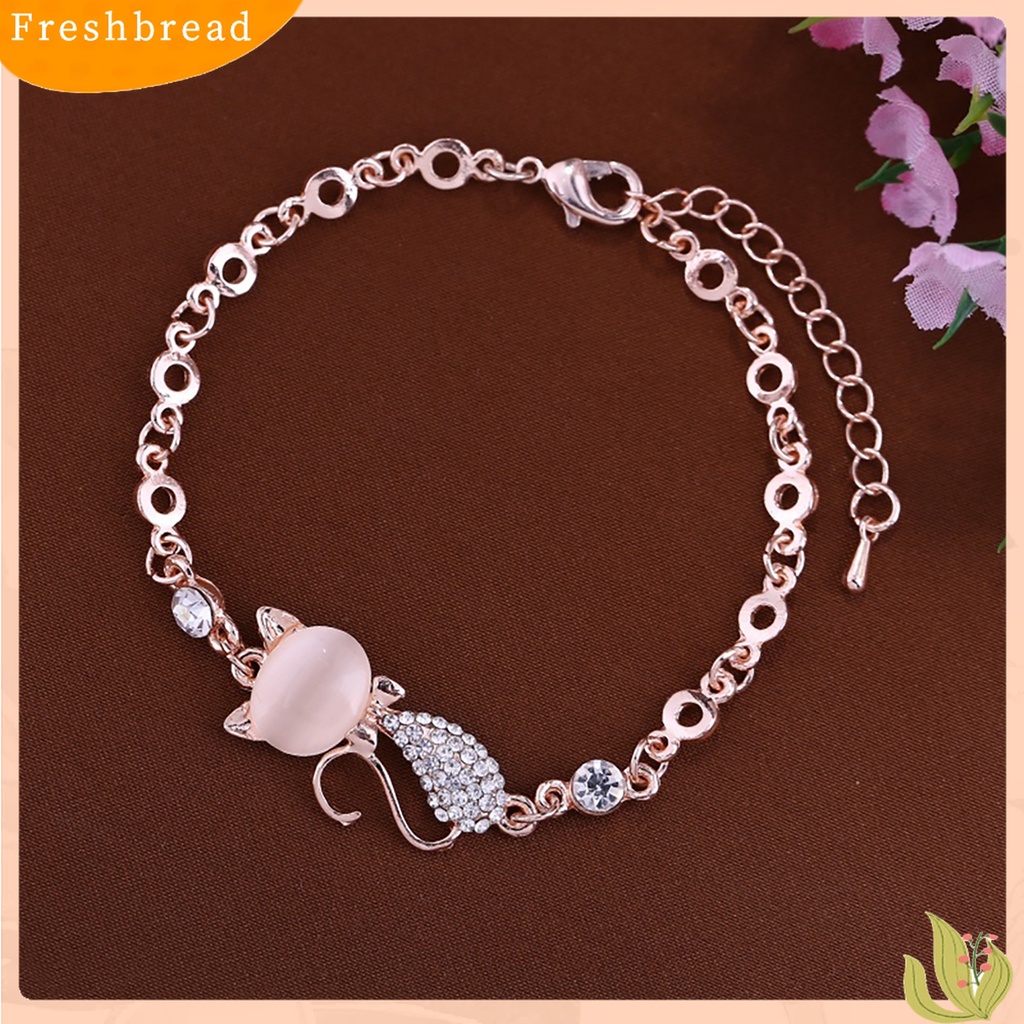 【Fresh】❀Lovely Cat Pendant Women Ladies Opal Rhinestone Bangle Bracelet Chain Jewelry