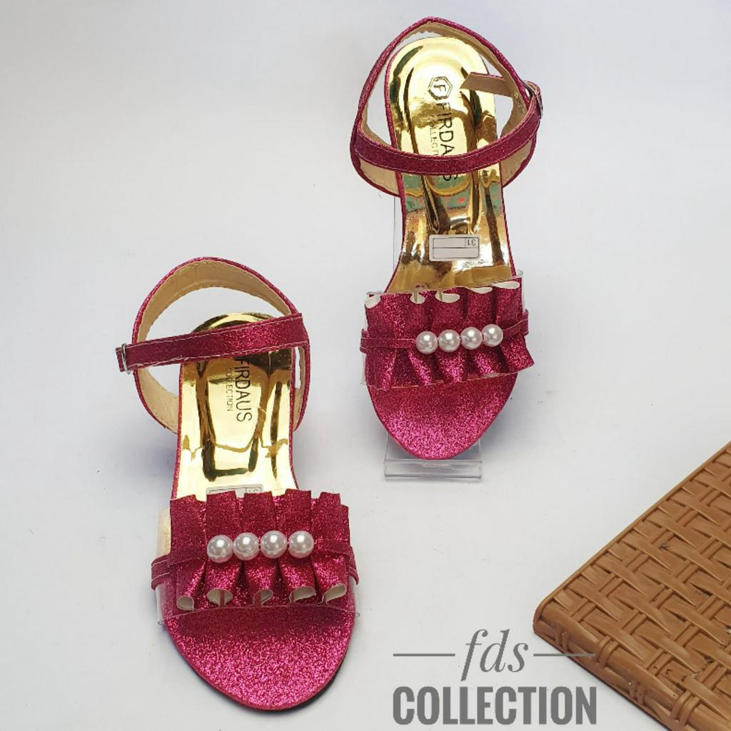 Sandal Sepatu Hak Anak Perempuan 5 cm Heels Motif Mutiara Sendal Pesta Anak Cewe