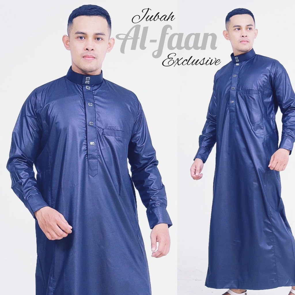 Gamis Pria Jubah Pria Jubbah Al faan polos kancing kotak Jubah Gamis Muslim Pria Model haramain/alnoor-2