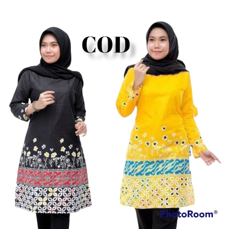 Tunik Batik Atasan Batik Wanita Baju Batik Cewek - Dress Batik Jumbo Terbaru 2022 Kekinian Modern