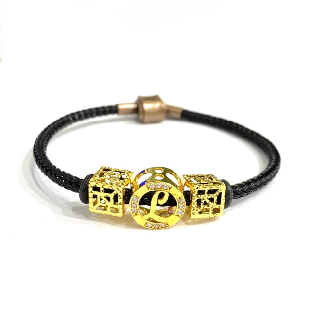 Gelang Tali Set Liontin Emas Asli Kadar 875 Huruf L Variasi