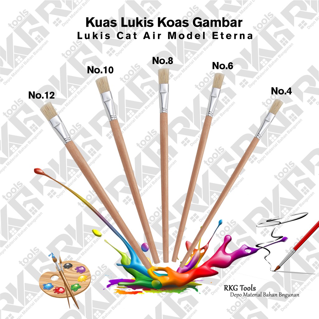 Kuas Lukis No 4 6 8 10 12 L Koas Gambar Lukis Cat Air Model Eterna Shopee Indonesia