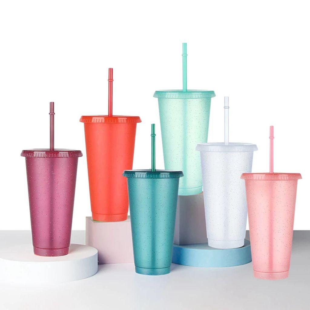 Quinton Straw Drinking Cup Wide Mouth Pilihan Multi Warna Peralatan Minum Reusable Yang Dipersonalisasi Dengan Sedotan, Botol Air Bubuk Flash Tutup