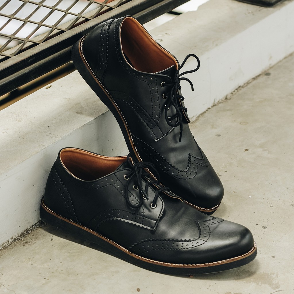 Alpha Black | Sepatu Casual Vintage Ori Klasik Kulit Pria Cowok Wingtip Footwear | FORIND x Lvnatica