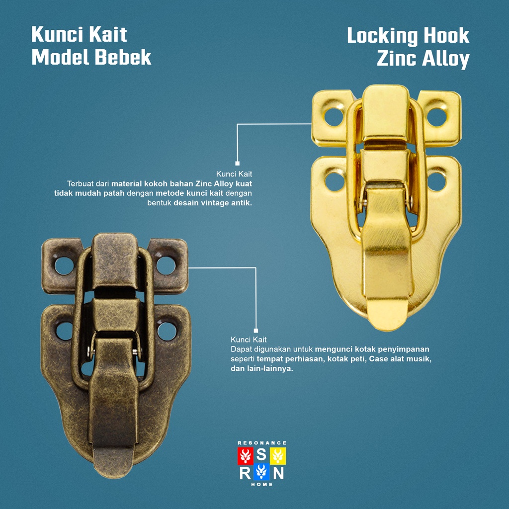 Kunci Pengait Kotak Box Peti Kayu Antik Model Moncong Bebek - 60MM / Locking Hook Resonance Home