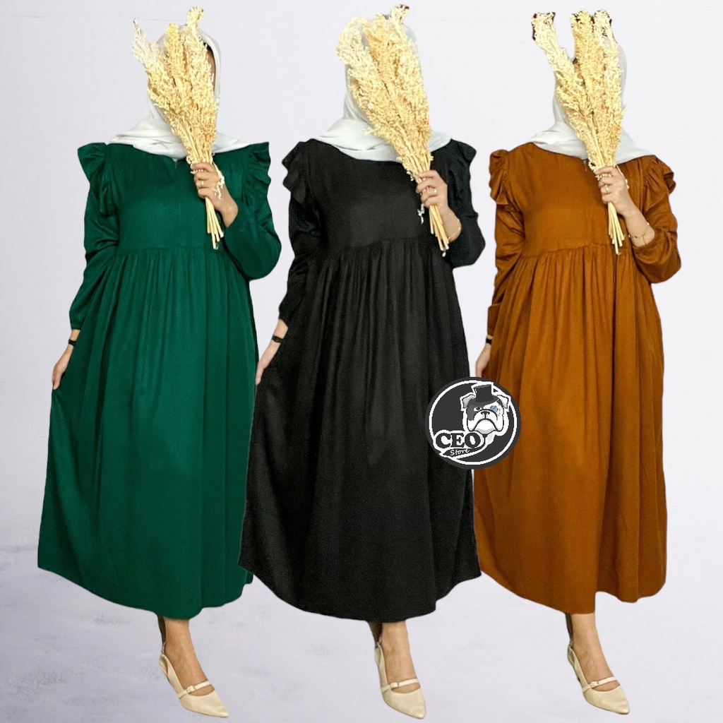 Myra Midi Dress Ruffle Busui Friendly / Midi dress PREMIUM Rayon Twill / DRESS WANITA MUSLIM / GAMIS