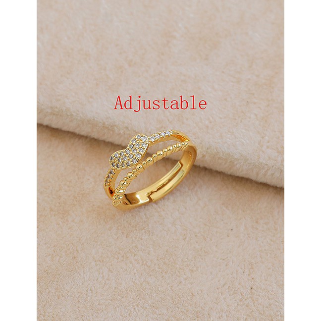 LRC Cincin Fashion Golden Copper Inlaid Zircon Love Ring V13541