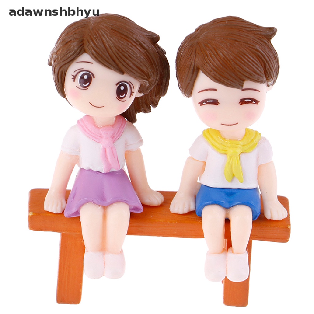 Adawnshbhyu 1set Sweet Couple DIY Patung Miniatur Mini Taman Deco Kursi Lanskap Mikro