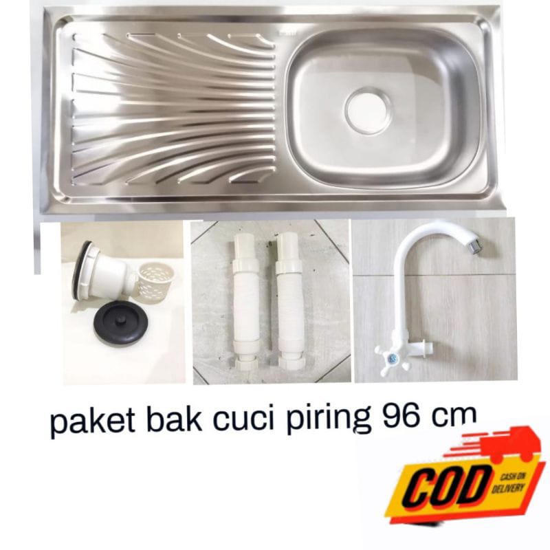 Bak Cuci Piring / Wastafel Cuci Piring Stainless 96x43 Cm Free Selang + Afur + Kran Cuci Piring