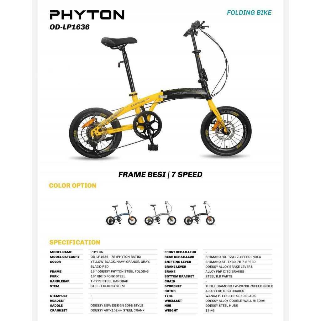 Sepeda folding Lipat 16 Inch PHYTON ODESSY LP-16-36 7 sp sepeda lipat anak&amp;dewasa Hagar Termurahh