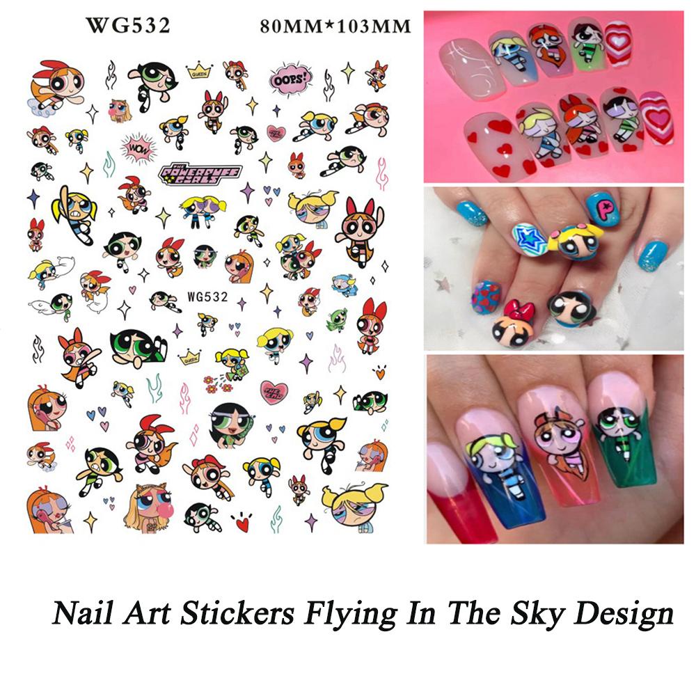 Needway Stiker Nail Art Anak Perempuan Terbang Di Langit Desain Merah Hati Nail Art Dekorasi