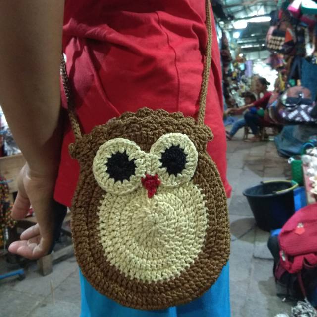 (BISA COD) TAS RAJUT BUNDAR MATA BURUNG HANTU BAHAN BENANG RAJUT NYLON - TAS SELEMPANG WANITA OOTD