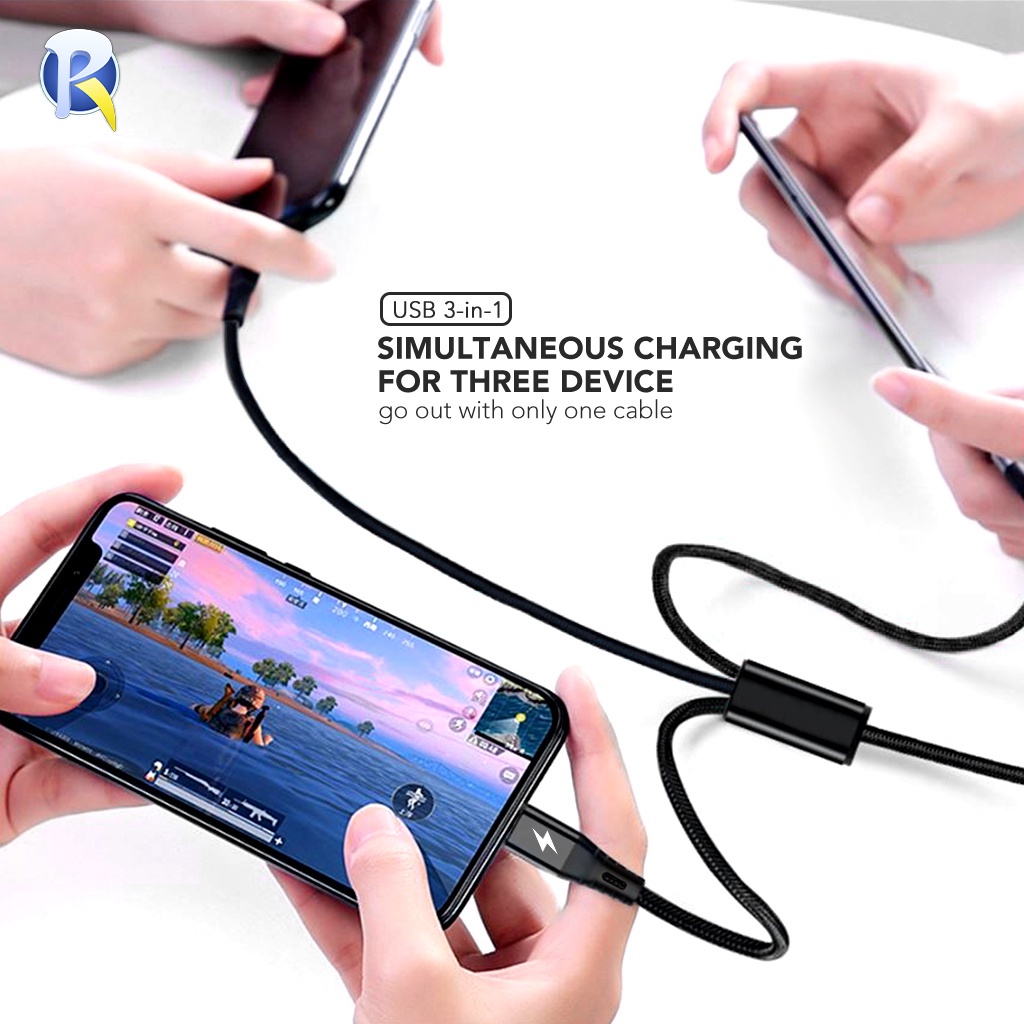 Fast Charging 3.0A 1.2M Nylon Braided Cable kabel  data 3 in 1