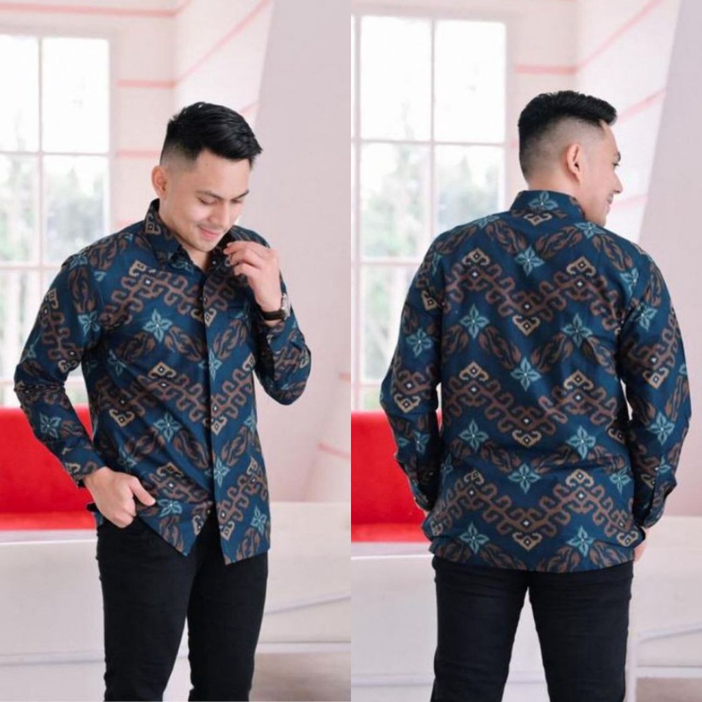 NEW ARRIVAL DISTRO KEMEJA BAJU BATIK PRIA LENGAN PANJANG PRIA COWO COWOK BORDIR SOGAN HRB026 MODERN