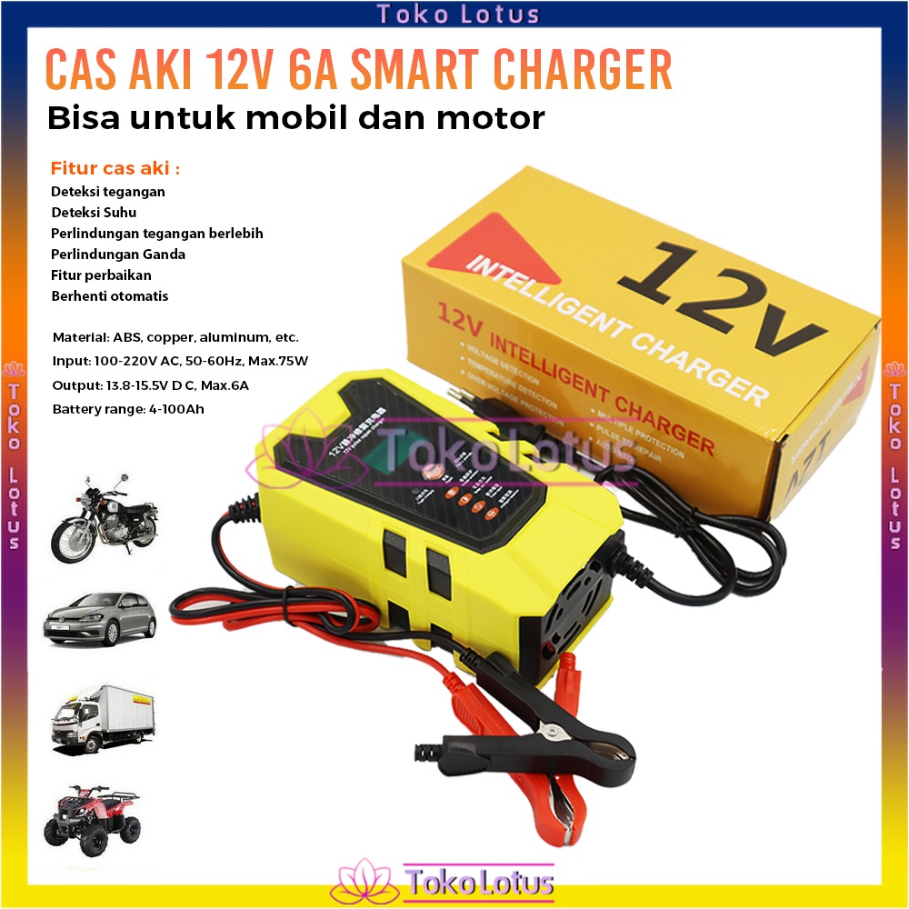 [𝔹𝕀𝕊𝔸 ℂ𝕆𝔻] Charger Aki 12V 6A Pulse Mobil Motor Intelligent Automatic Repair