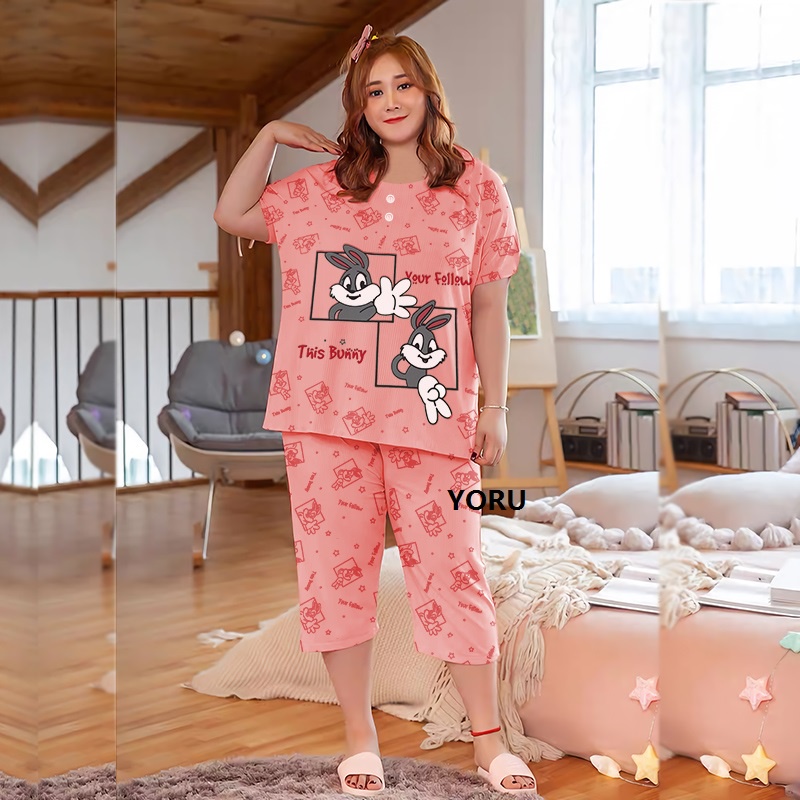 Pamelo Baju Tidur Jumbo Wanita 3/4 Bigsize Ld 120 Babydoll Celana Pendek Oversize Bahan Kaos