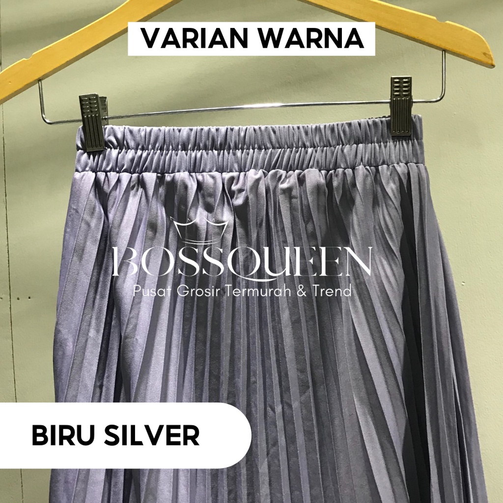 ROK PLISKET BAWAHAN PANJANG JUMBO/ROK. KERJA WANITA MUSIMAH TERMURAH TERLARIS-Biru silver