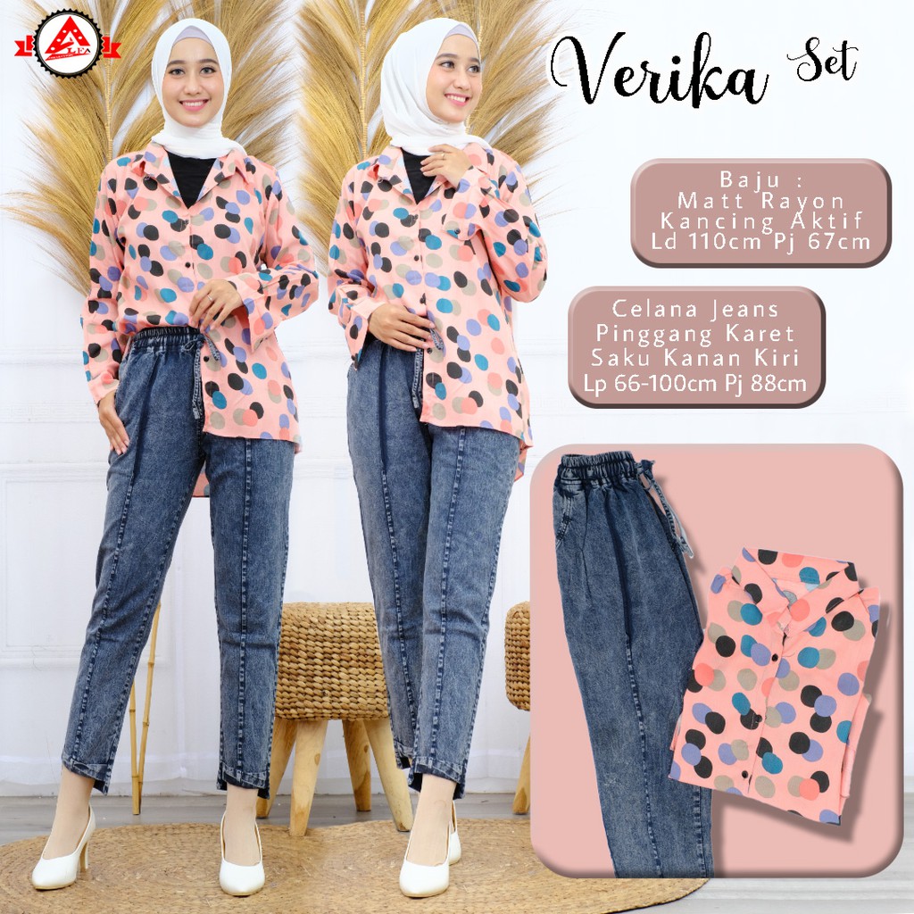 One Set Rayon Wanita Dewasa Celana Jeans | Verika Set Baju Wanita | One set Rayon